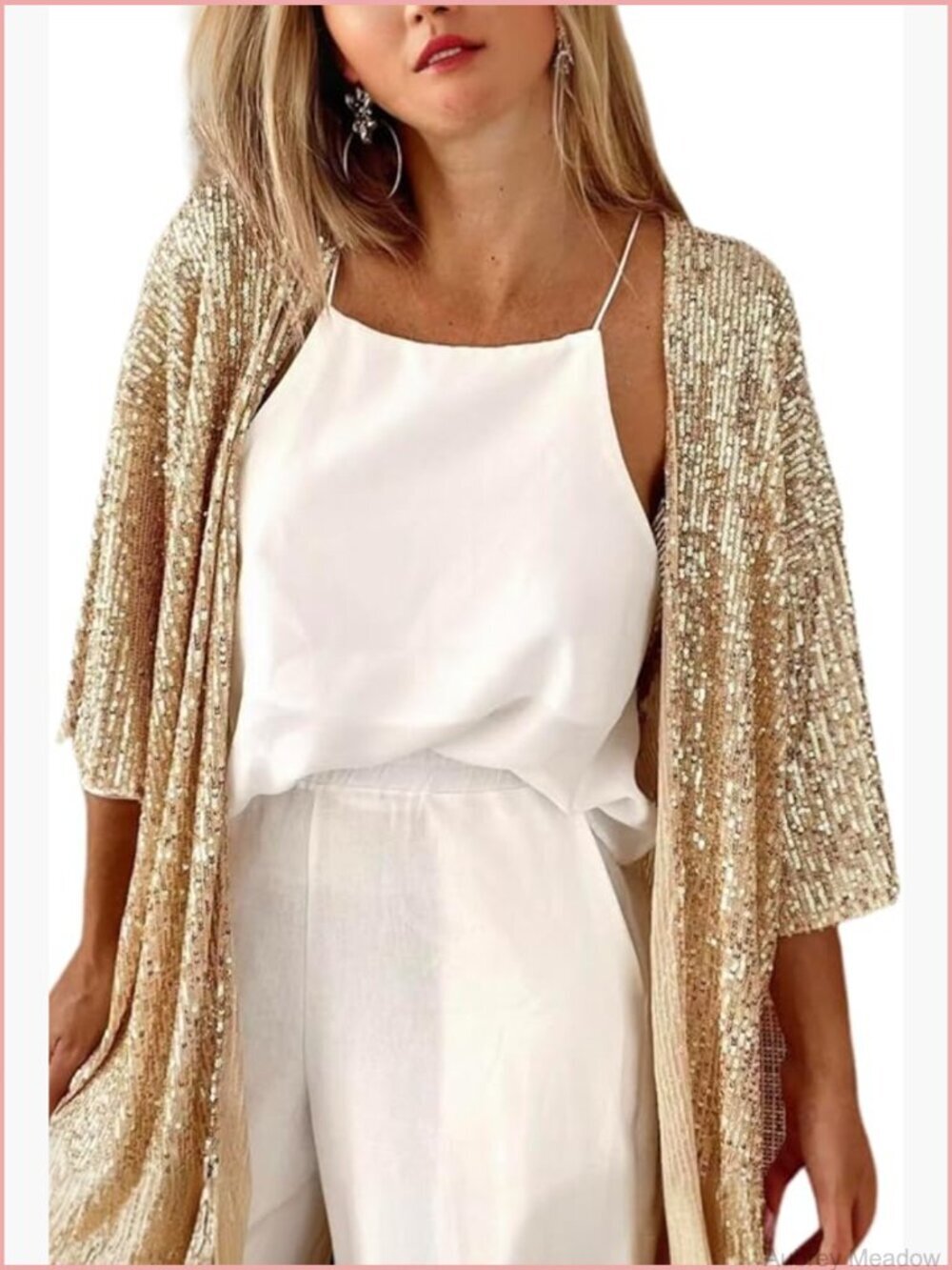 3/4 Sleeve Open Front Sequin Cardigan Sparkle Glitter Party Evening Coat